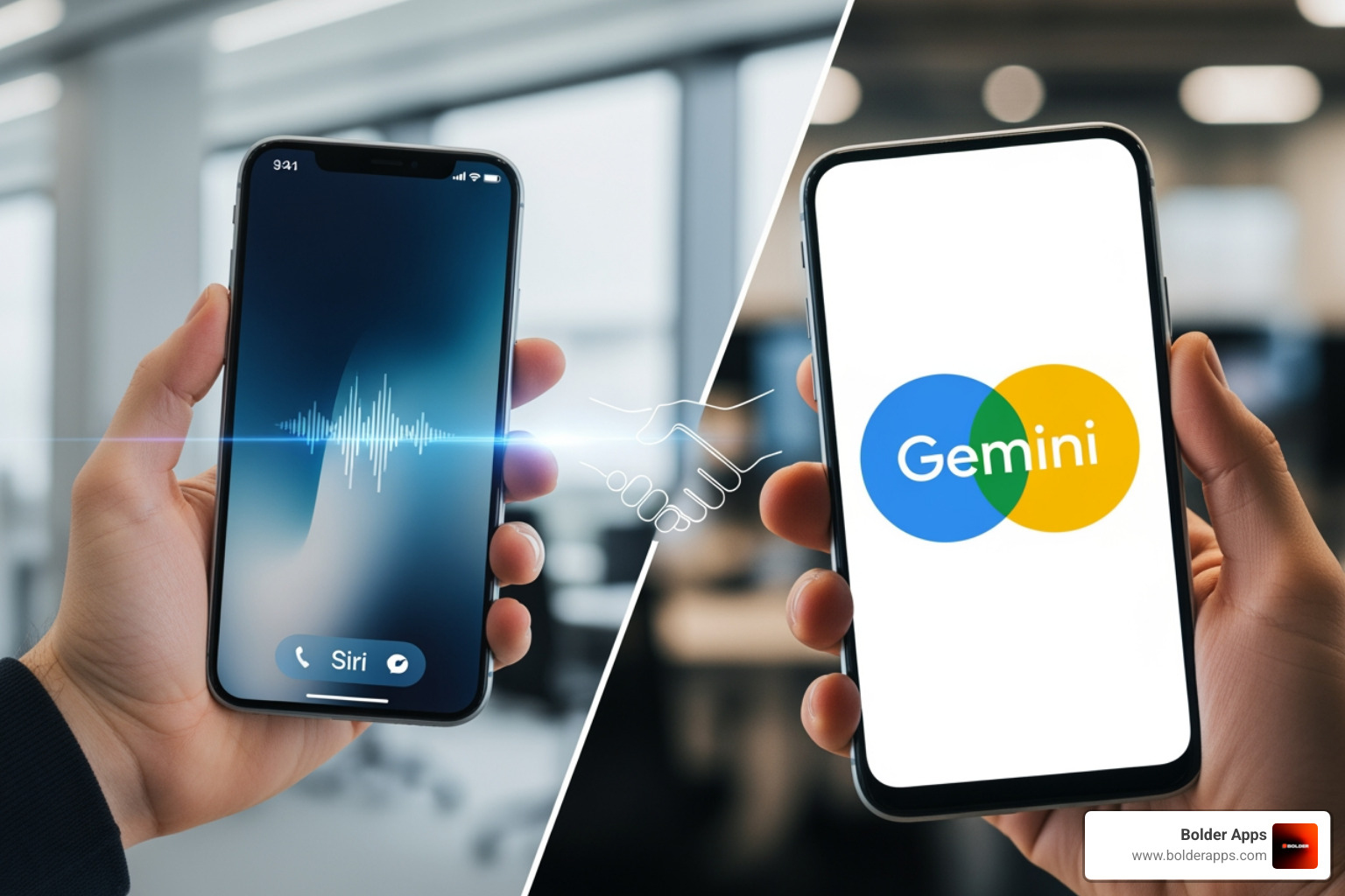 Futuristic iPhone interface showcasing an advanced, context-aware Siri interacting with various apps and data points - The End of the Siri-OpenAI Era? Everything You Need to Know About the Apple-Google Gemini Pact