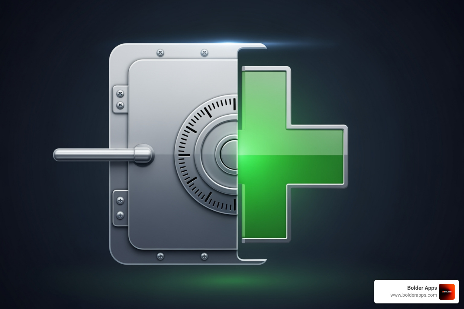 secure digital vault icon merging with a healthcare cross icon - "From Fintech to Healthcare: How the 8 Best Multi-Industry App Developers are Solving Complex Problems in 2026"