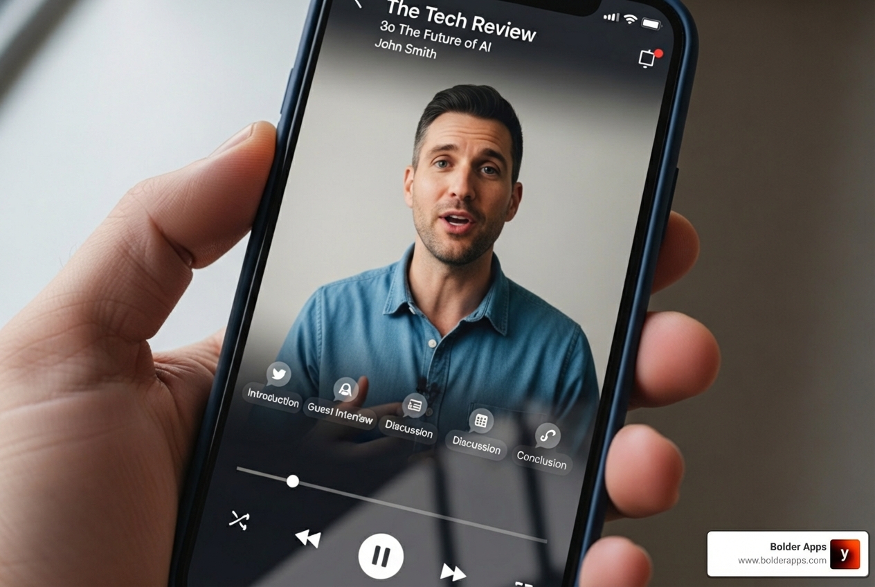 mobile app showing a video podcast with interactive chapter markers - The Future of Podcast App Development: 5 Game-Changing Trends to Watch in 2026