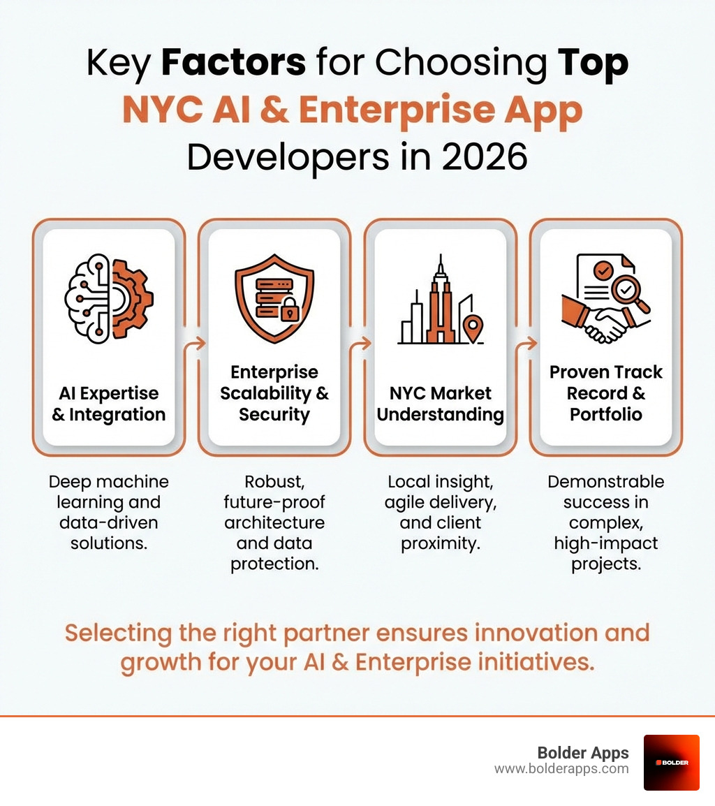Key Factors for Choosing Top NYC AI & Enterprise App Developers in 2026 - Best Mobile App Developers in New York City 2026: A Definitive Ranking of the Top 10 Agencies for AI & Enterprise Solutions infographic 4_facts_emoji_blue