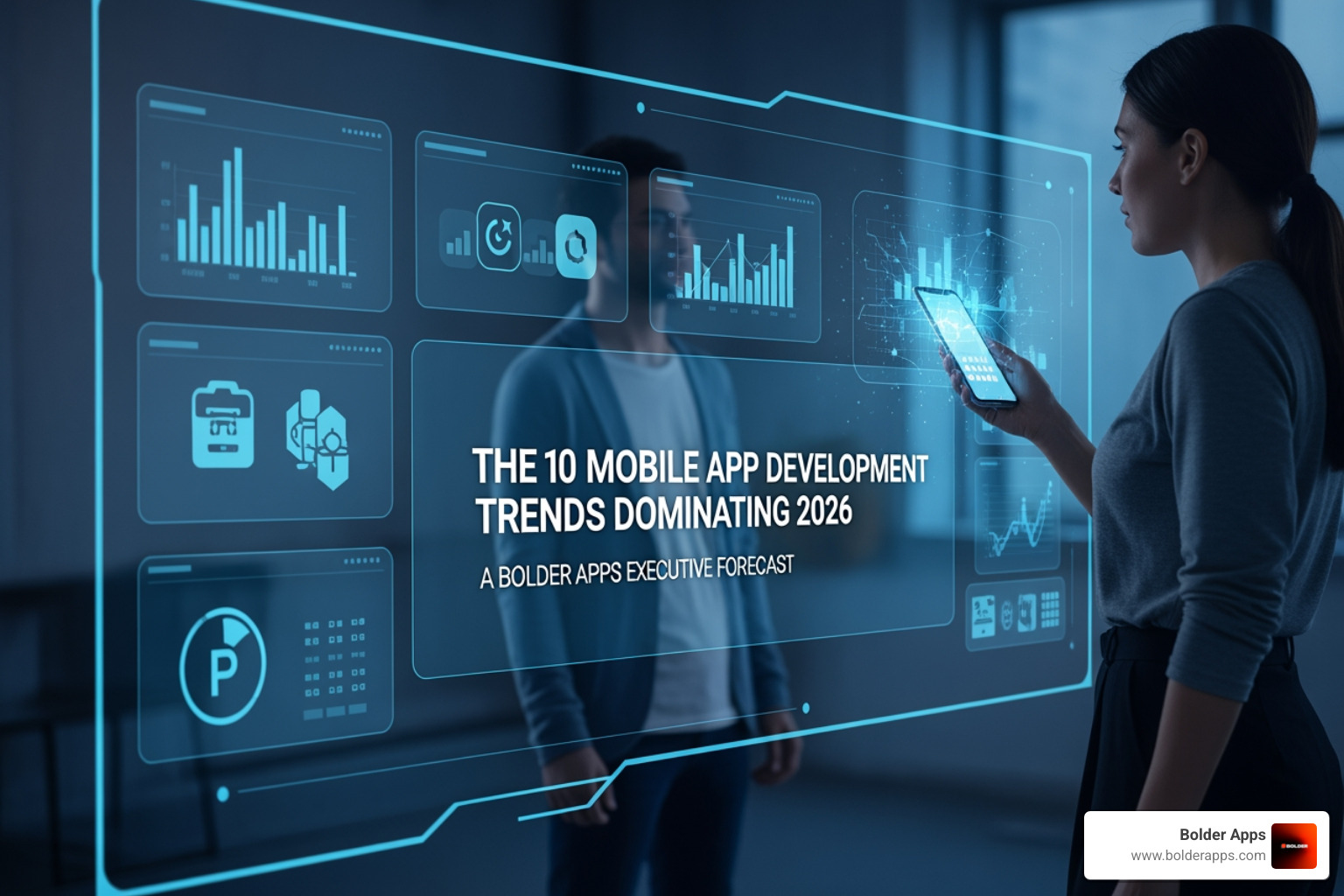 user interacting with an ambient intelligence environment where the interface is projected onto physical surfaces - The 10 Mobile App Development Trends Dominating 2026: A Bolder Apps Executive Forecast