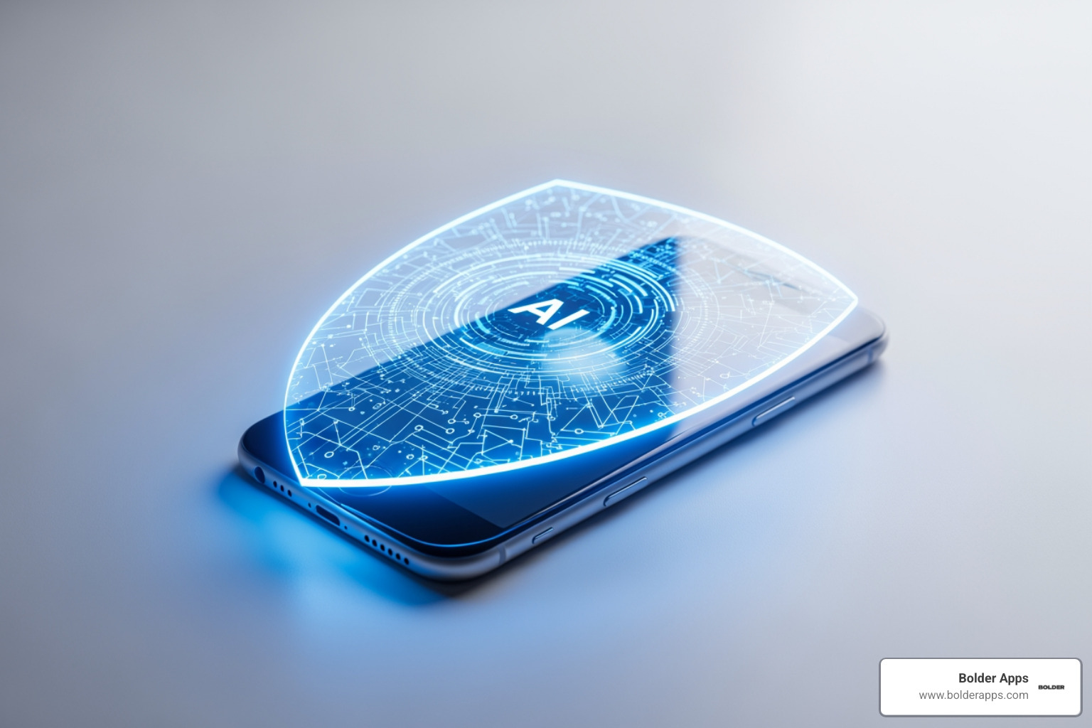 digital shield over a mobile device representing AI safety - The Ethics of Autonomy: How Bolder Apps Builds 'Deterministic digital shield over a mobile device representing AI safety - The Ethics of Autonomy: How Bolder Apps Builds 'Deterministic