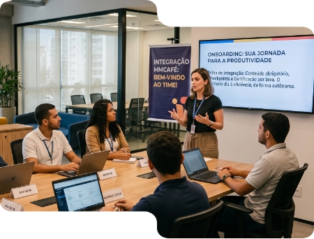 Onboarding.  Do primeiro dia à produtividade, mais rápido. Trilha de integração por cargo e área, com conteúdo obrigatório, checkpoints e certificação. A pessoa recém-contratada sabe exatamente o que fazer, sem depender de alguém "mostrar o sistema".