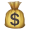 Ikona zlatého pytle na peníze s symbolem dolaru.
