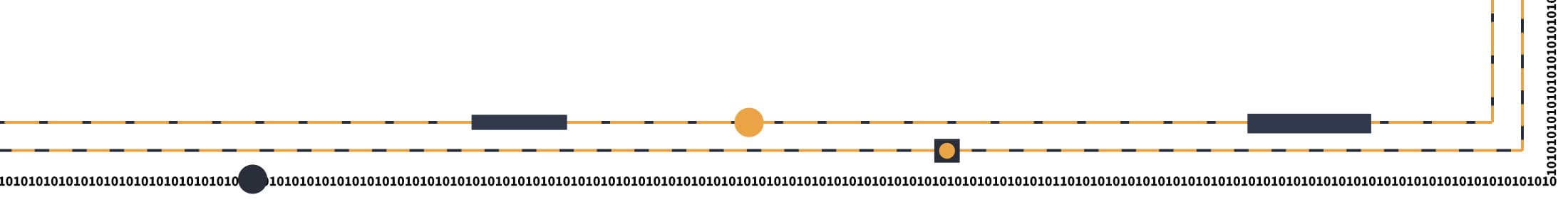 Abstraktní design spojující černé a oranžové čáry s geometrickými tvary na bílém pozadí.