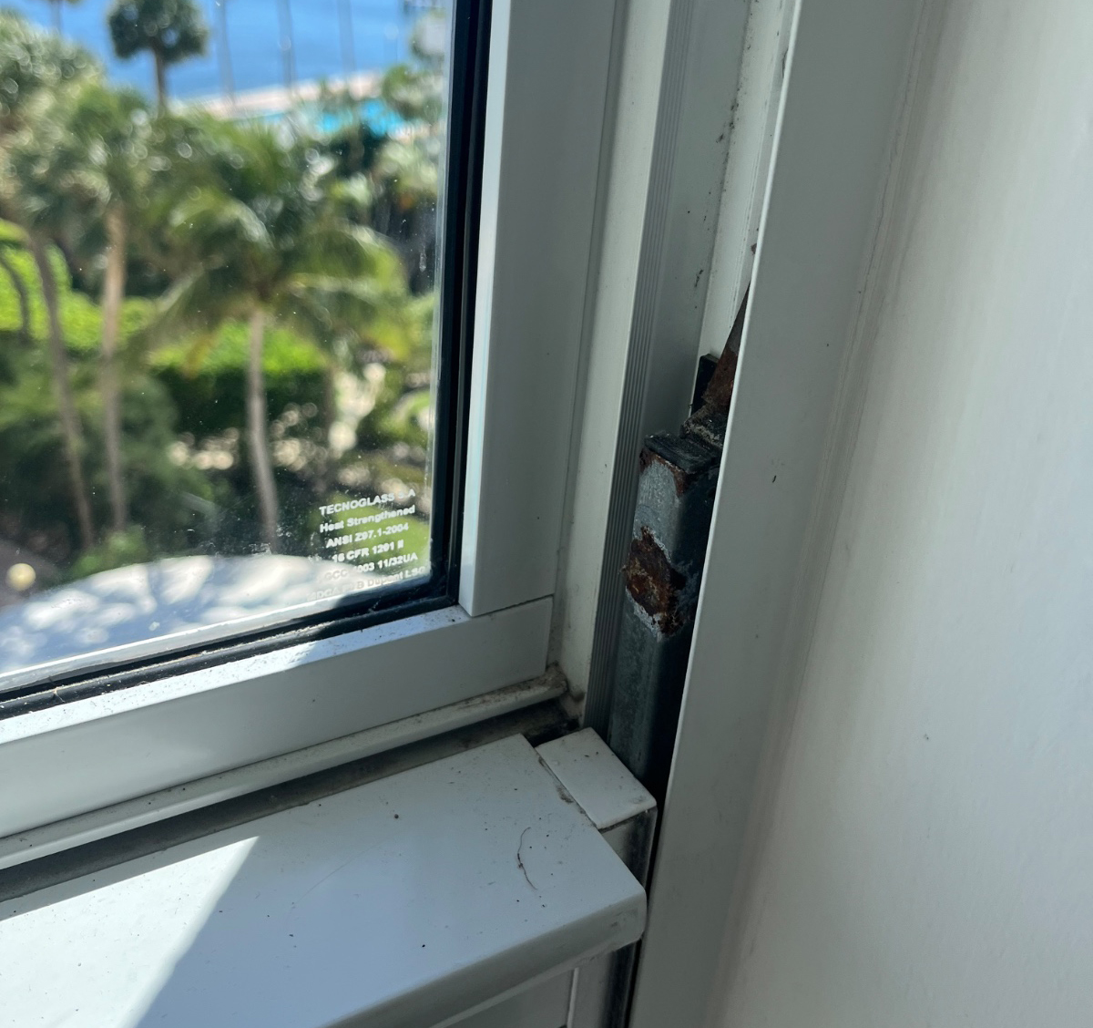 Window hardware replaced by worker