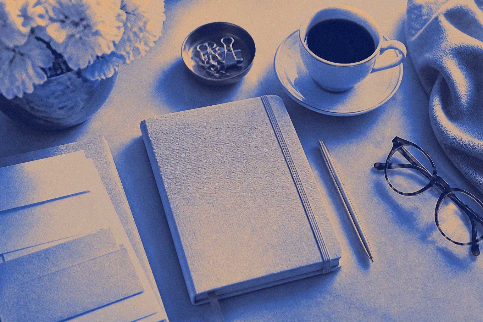 Elegant desk planning flat lay