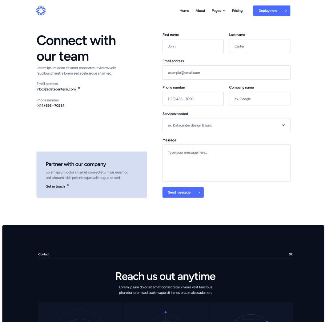 DatacenterAI - Contact V1 Page - Datacenter Webflow Template