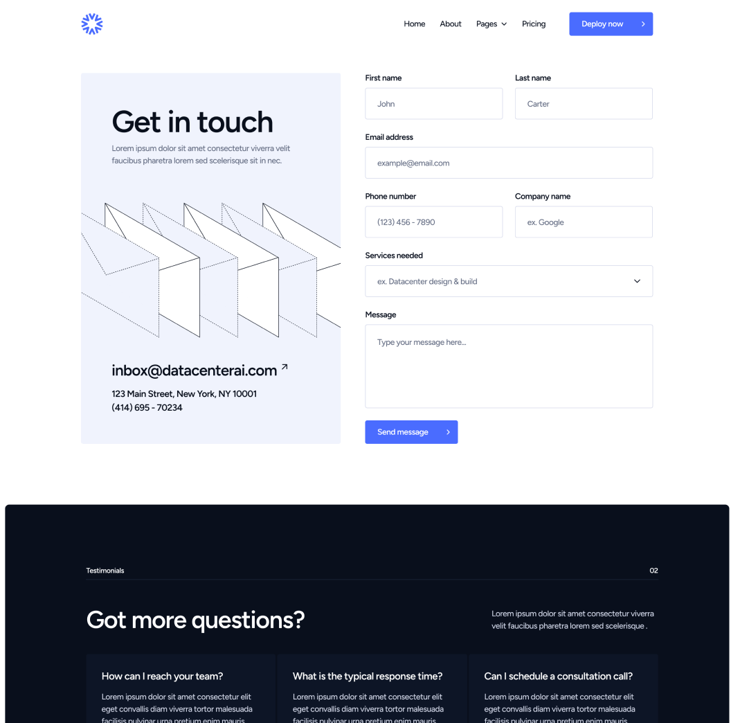 DatacenterAI - Contact V3 Page - Datacenter Webflow Template