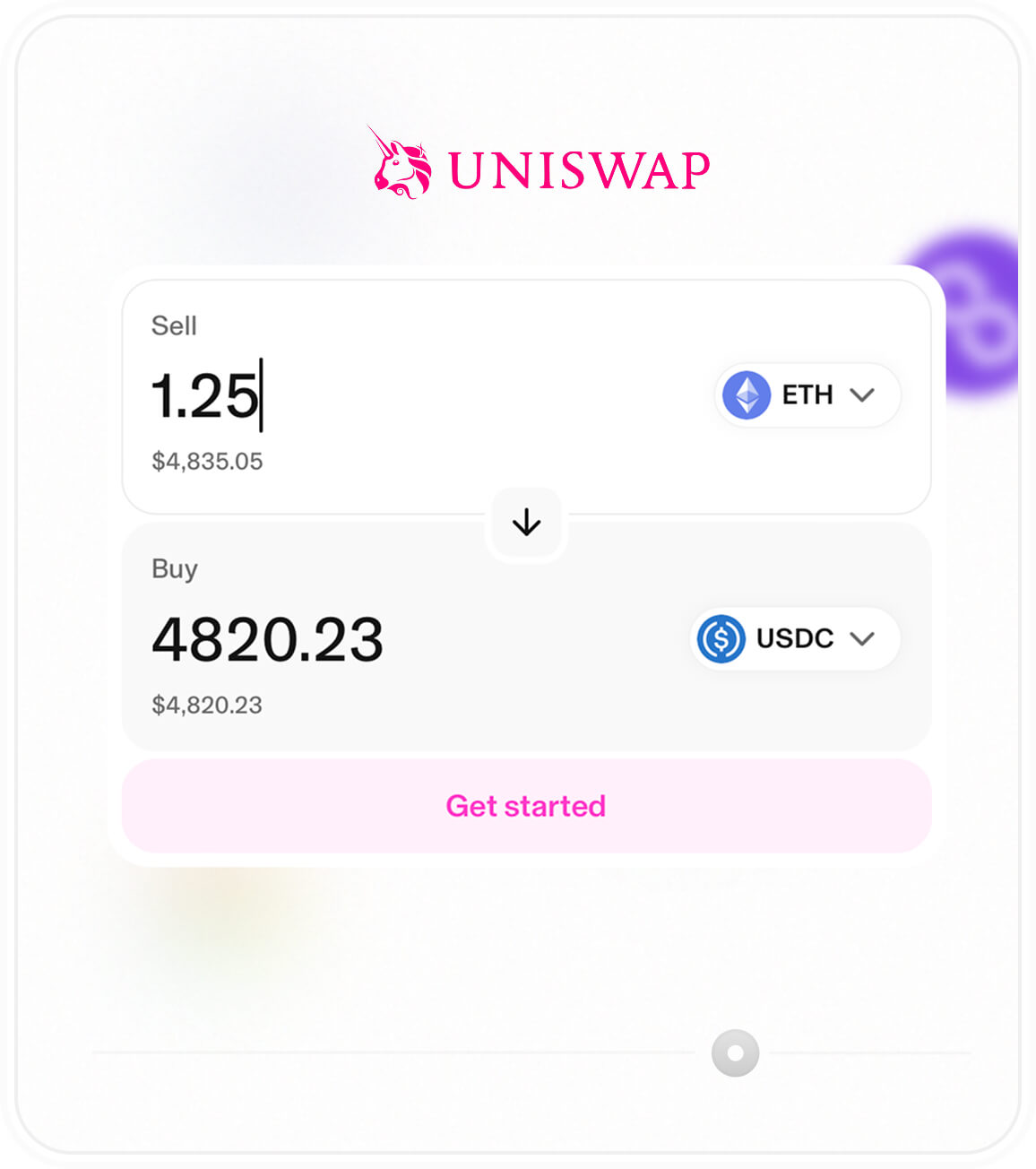 Uniswap's user interface for swapping coins