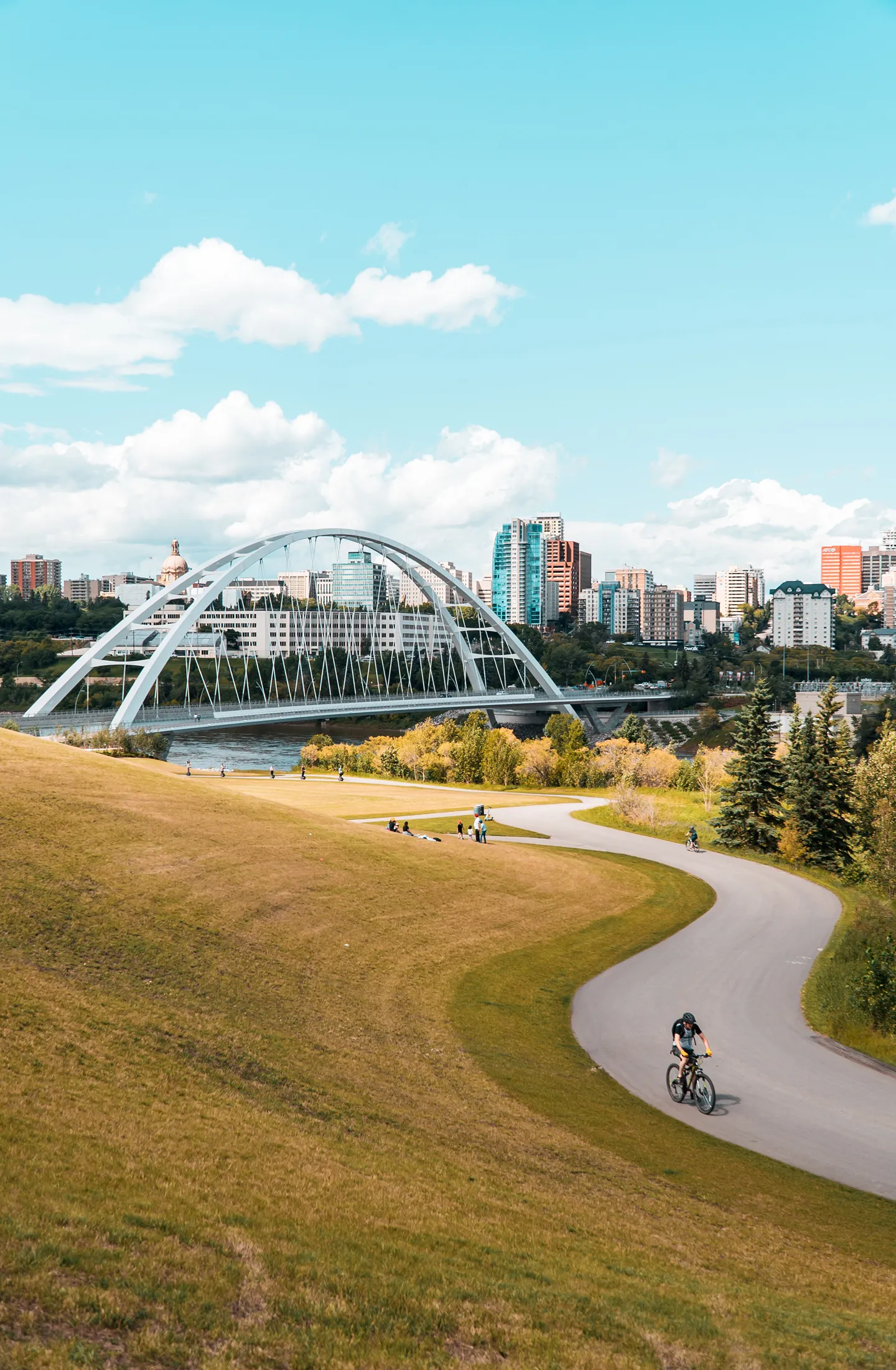 Edmonton cityscape with bridge and greenery