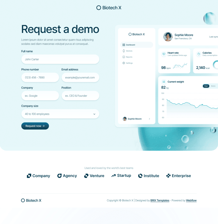 Biotech X - Request A Demo Utility Page - Health Tech Webflow Template
