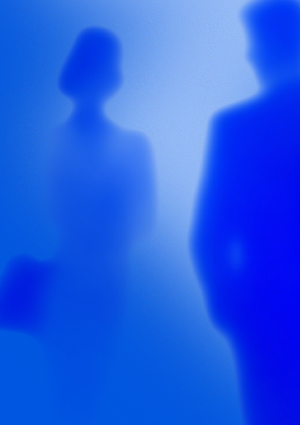 a man is staring in nothing. The style is blue and blurry