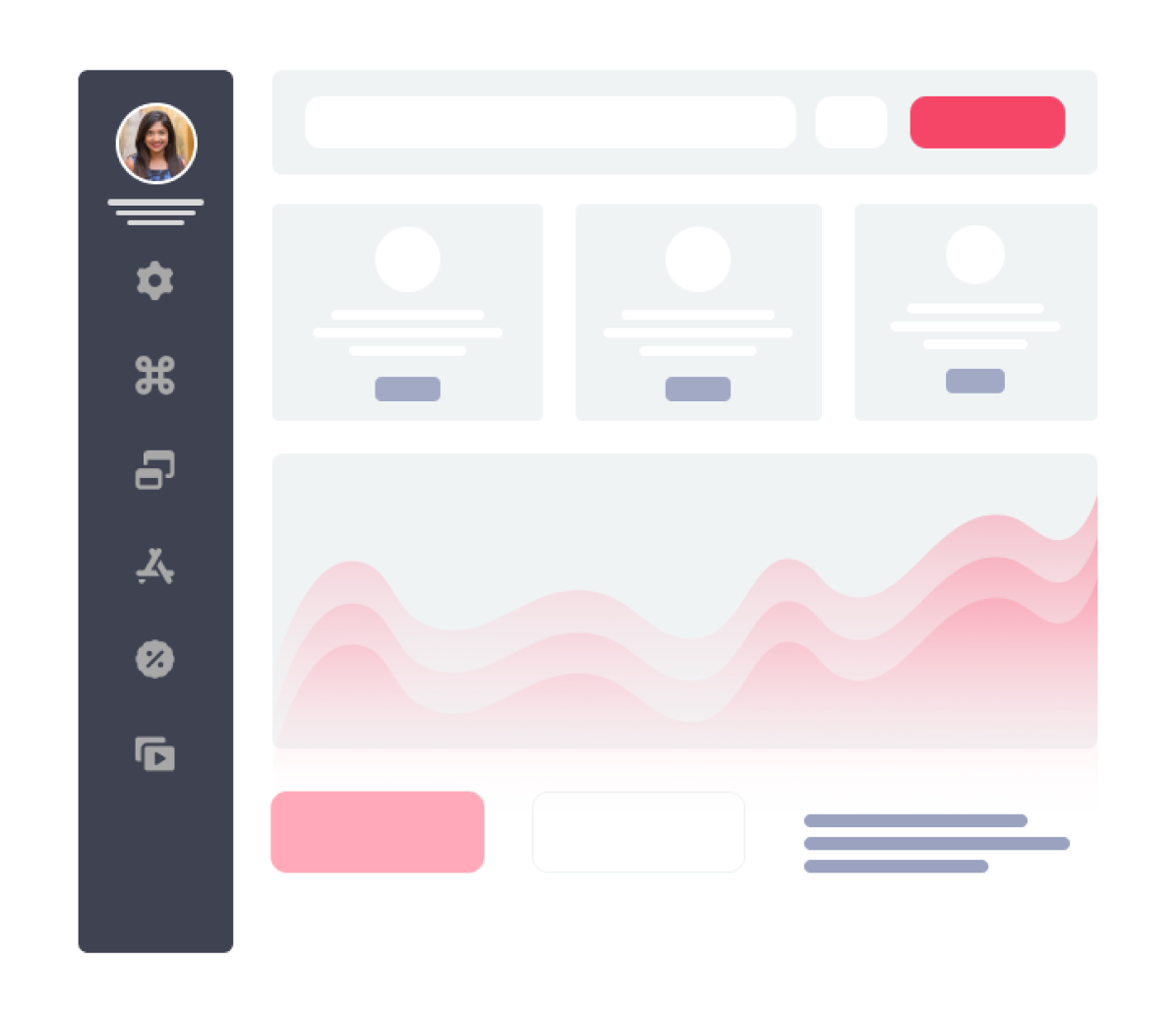 Dashboard with soft pink graph and user interface navigation sidebar
