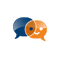 Blue and orange speech bubbles overlapping, symbolizing communication