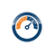 Stylized compass or navigation icon with blue and orange circular design
