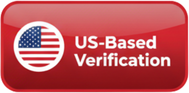 Red button with US flag icon indicating US-Based Verification service