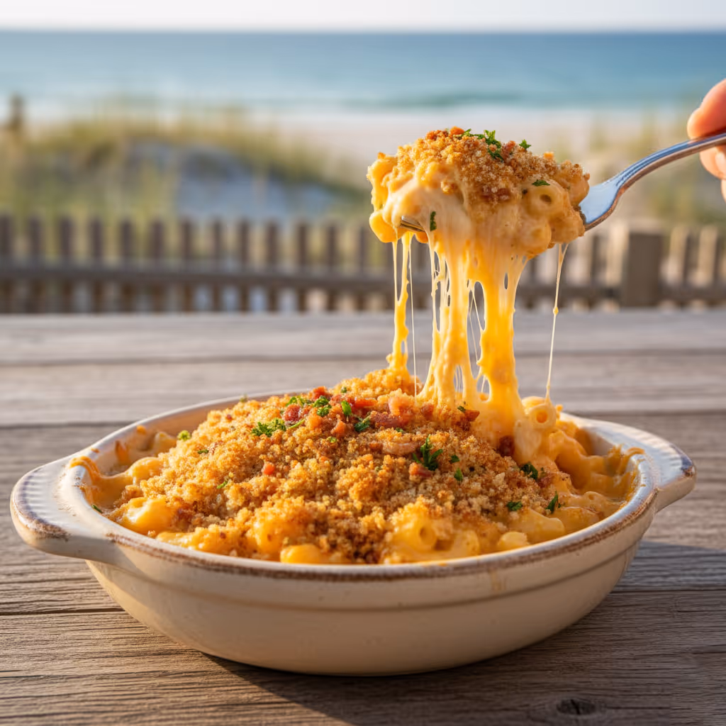 A person is eating a bowl of macaroni and cheese.