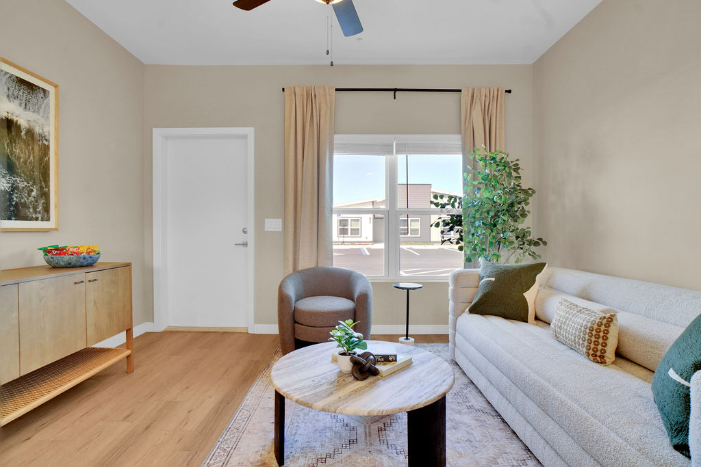 Living Room with sofa, coffee table and TV stand