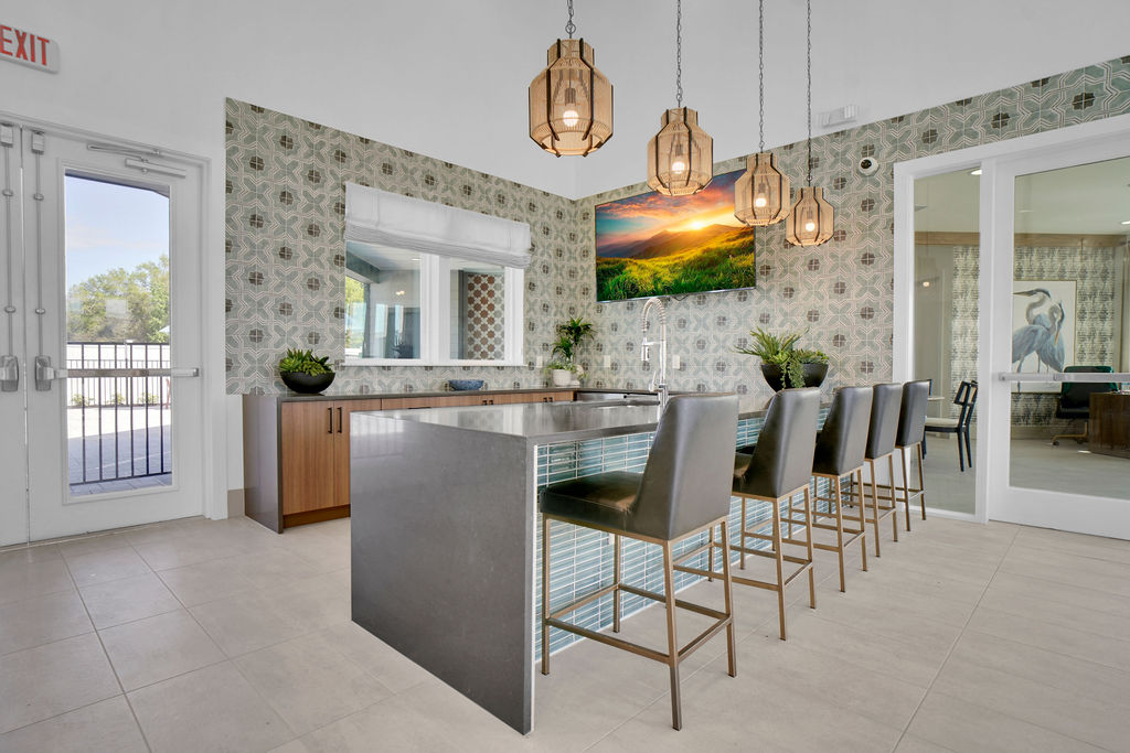 Clubhouse kitchen with barstools