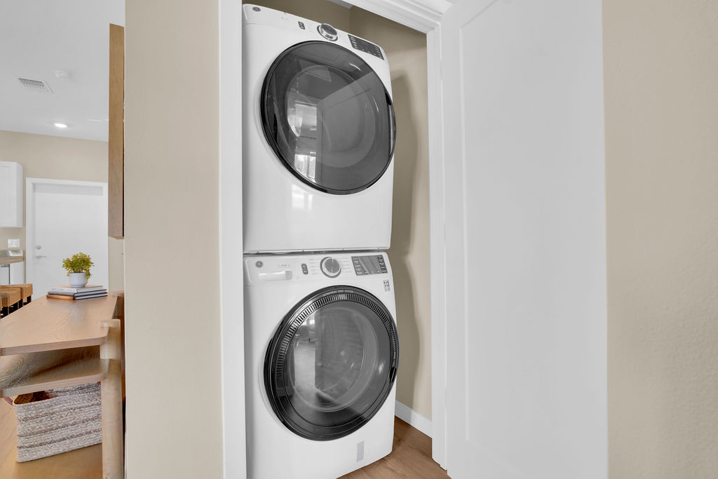 Stacked front load washer and dryer