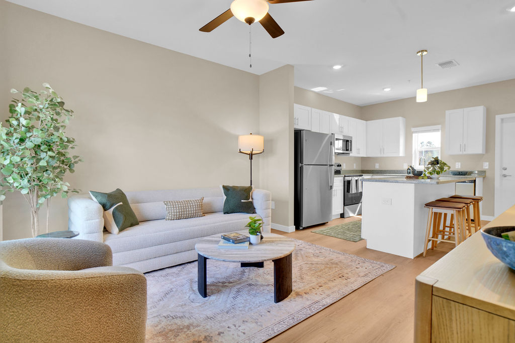 Living Room with sofa, coffee table and TV stand