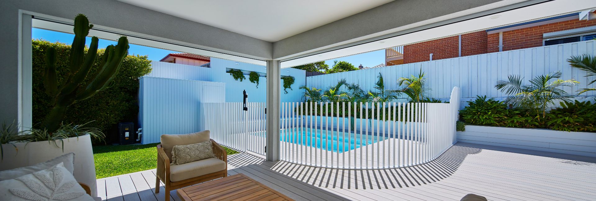 Hamilton Slimline 5.5m pool in Polo White, wide portfolio view