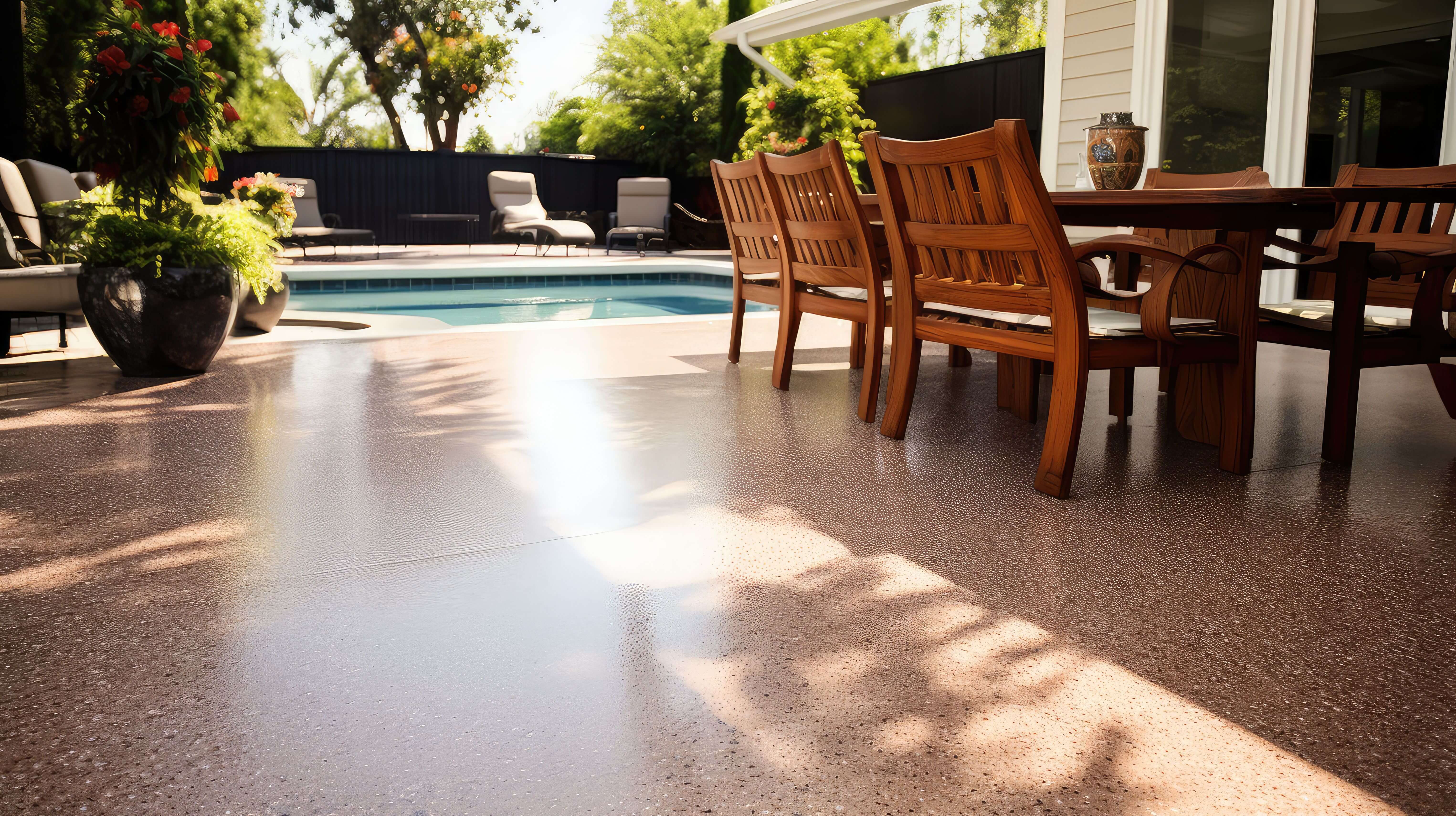 image of an epoxy finished patio next to a pool