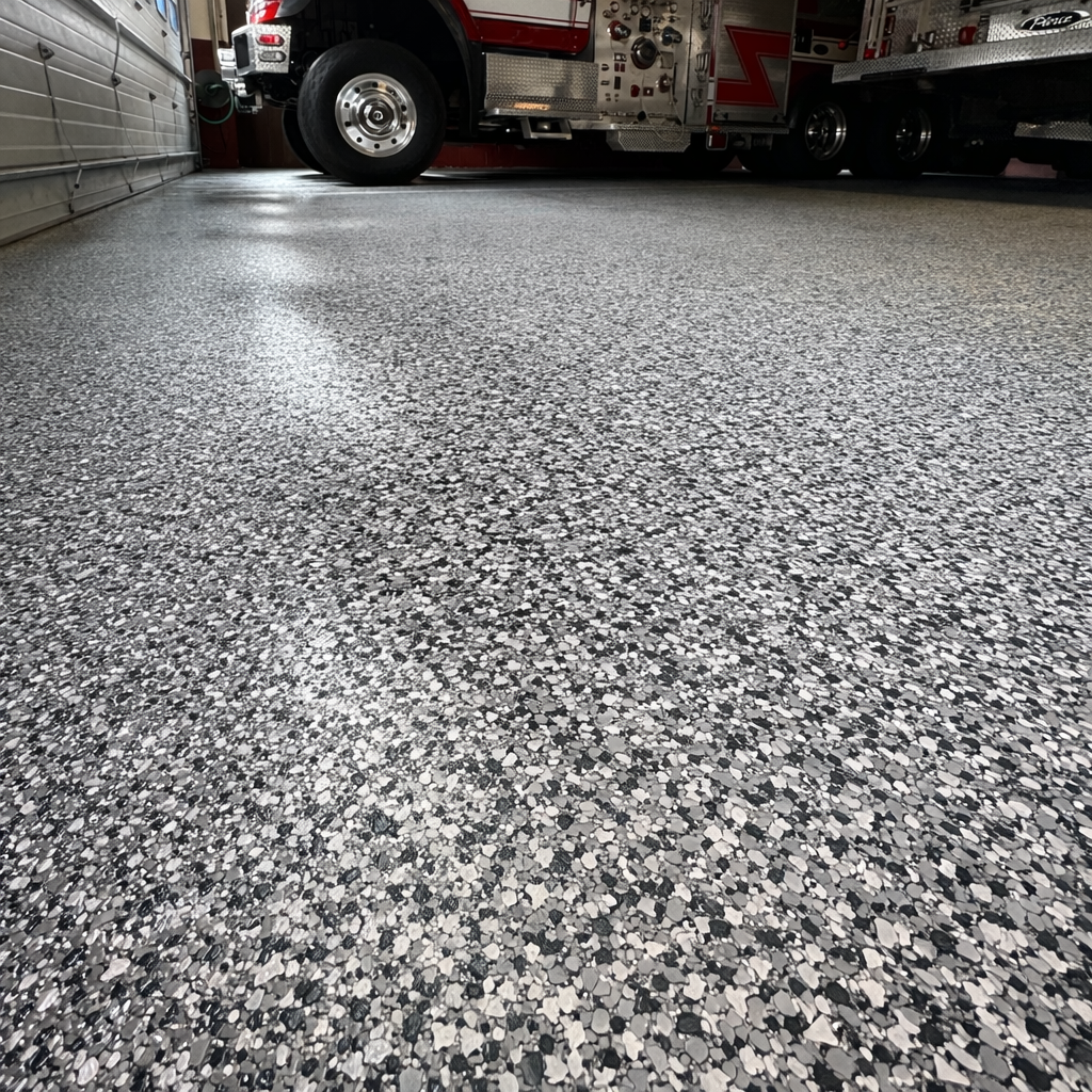 [background image] image of a firehouse floor finished with epoxy