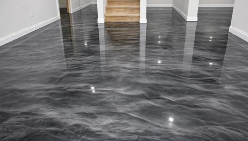 image of a basement floor with custom gray epoxy