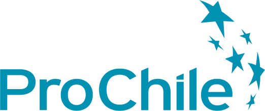 ProChile logo with blue text and a pattern of blue stars in a curved formation.