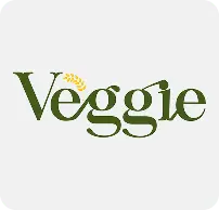 Logotipo verde da palavra 'Veggie' com uma espiga de trigo amarela sobre a letra 'e'.