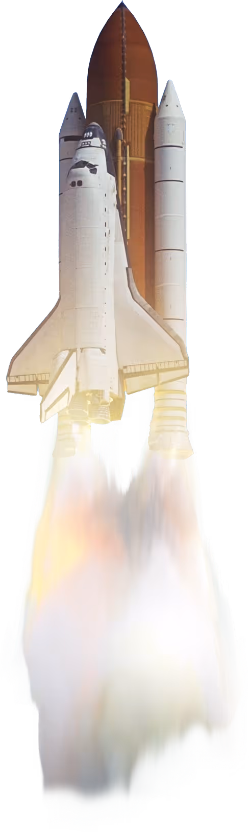 A model of a space shuttle flying through the sky.