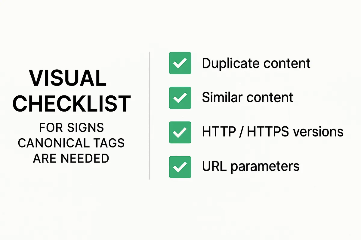Visual checklist with checkboxes for signs canonical tags are needed