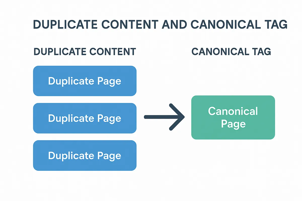 Framework diagram illustrating the relationship between duplicate content and canonical tag solutions