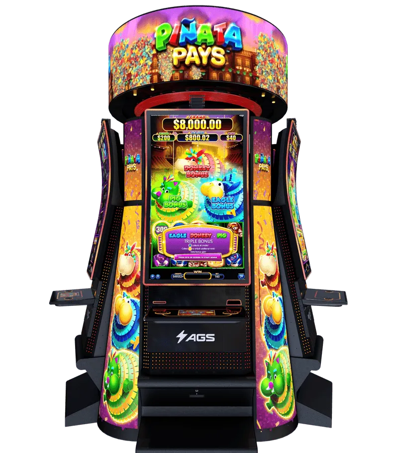 Colorful Pinata Pays casino slot machine with vibrant bonus game screen