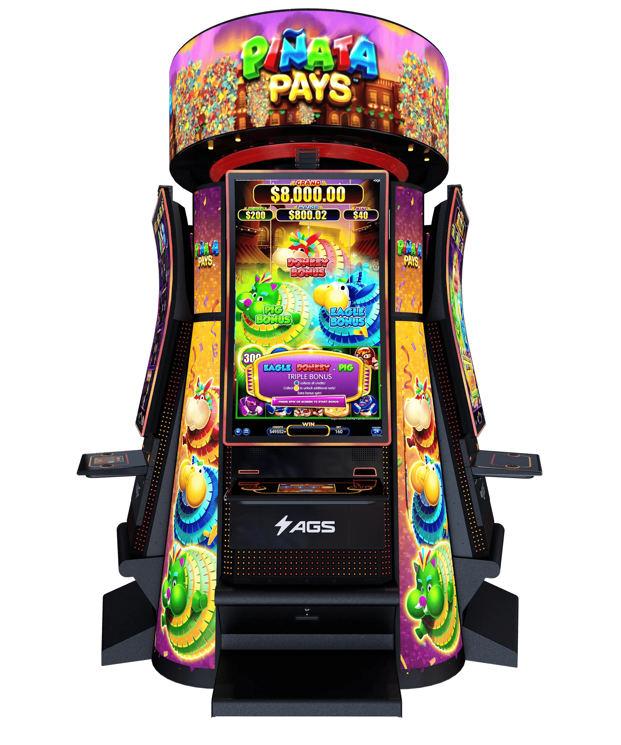 Colorful Pinata Pays casino slot machine with vibrant bonus screen