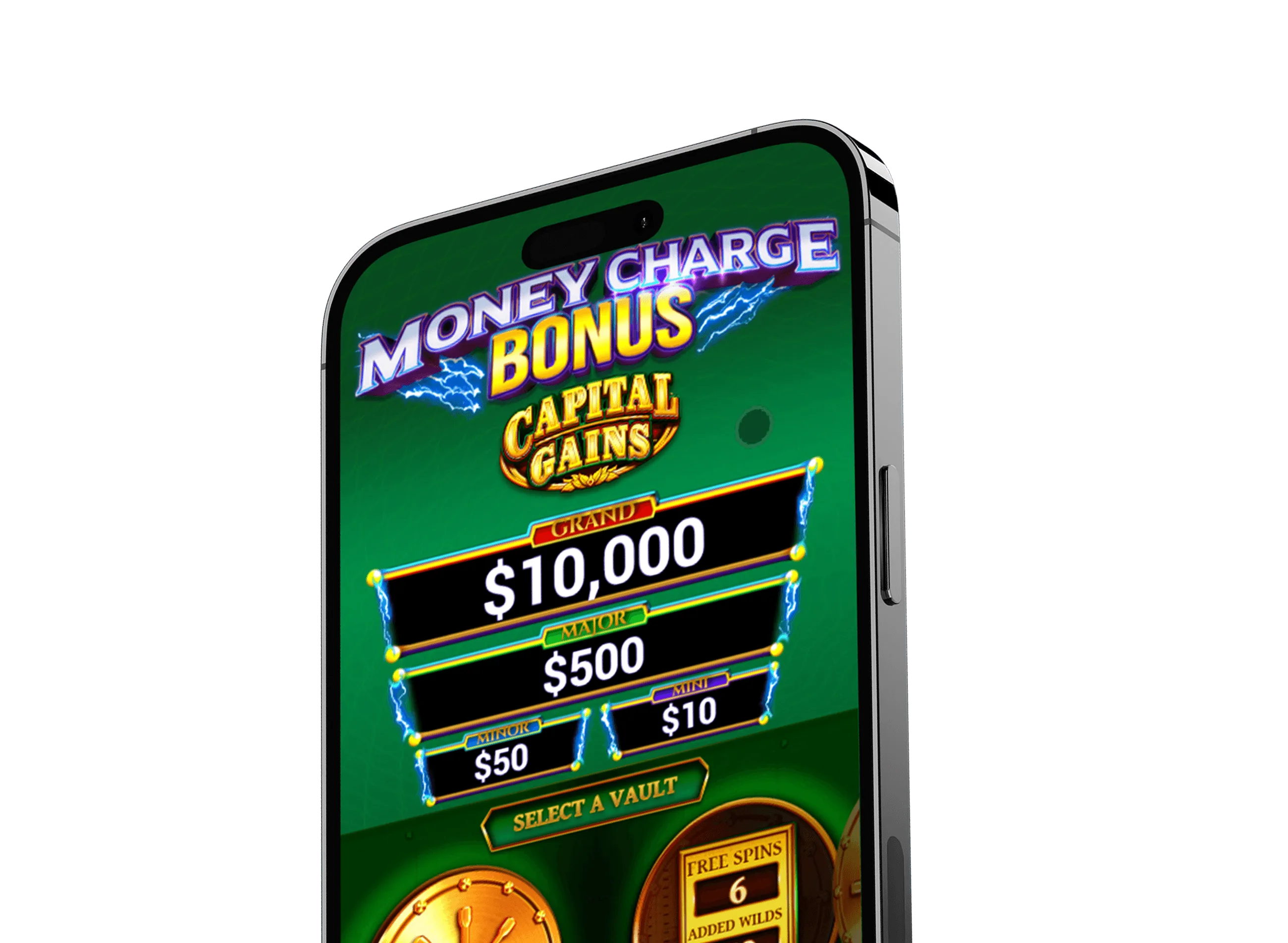Money Charge Bonus slot game screen with multiple cash prize levels