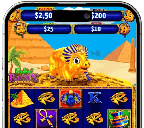 Egyptian-themed slot machine with golden piggy bank on coins