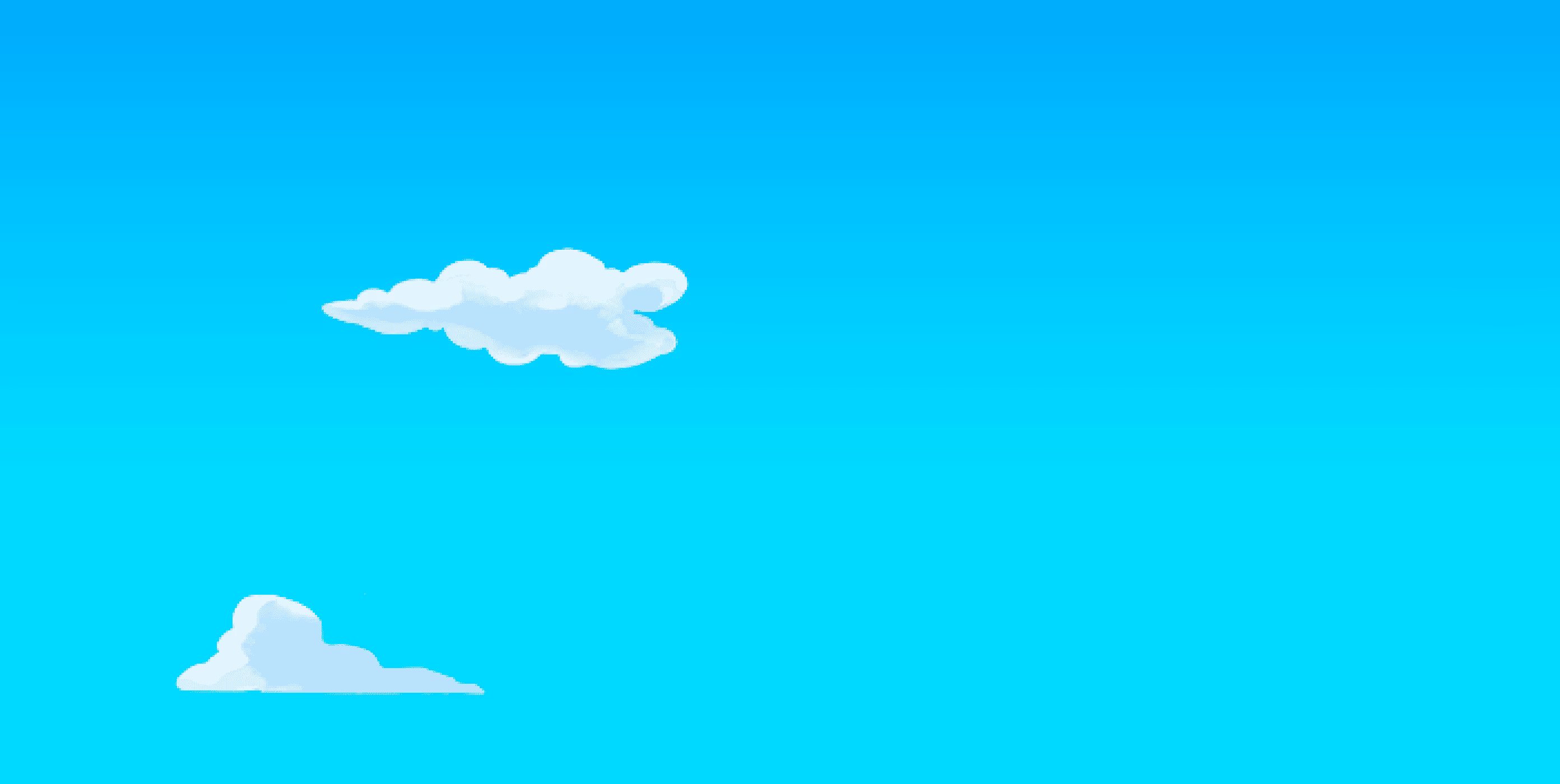 Two fluffy white clouds floating in a bright blue sky