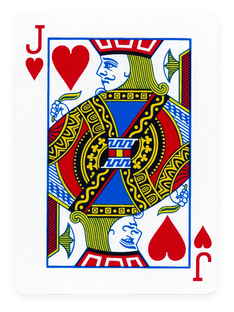 Jack of Hearts playing card with traditional design in red, blue, and yellow