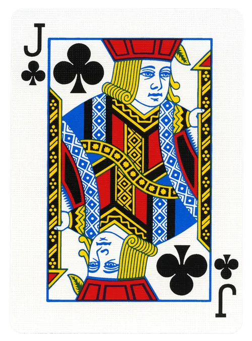 Jack of Clubs playing card with colorful geometric design