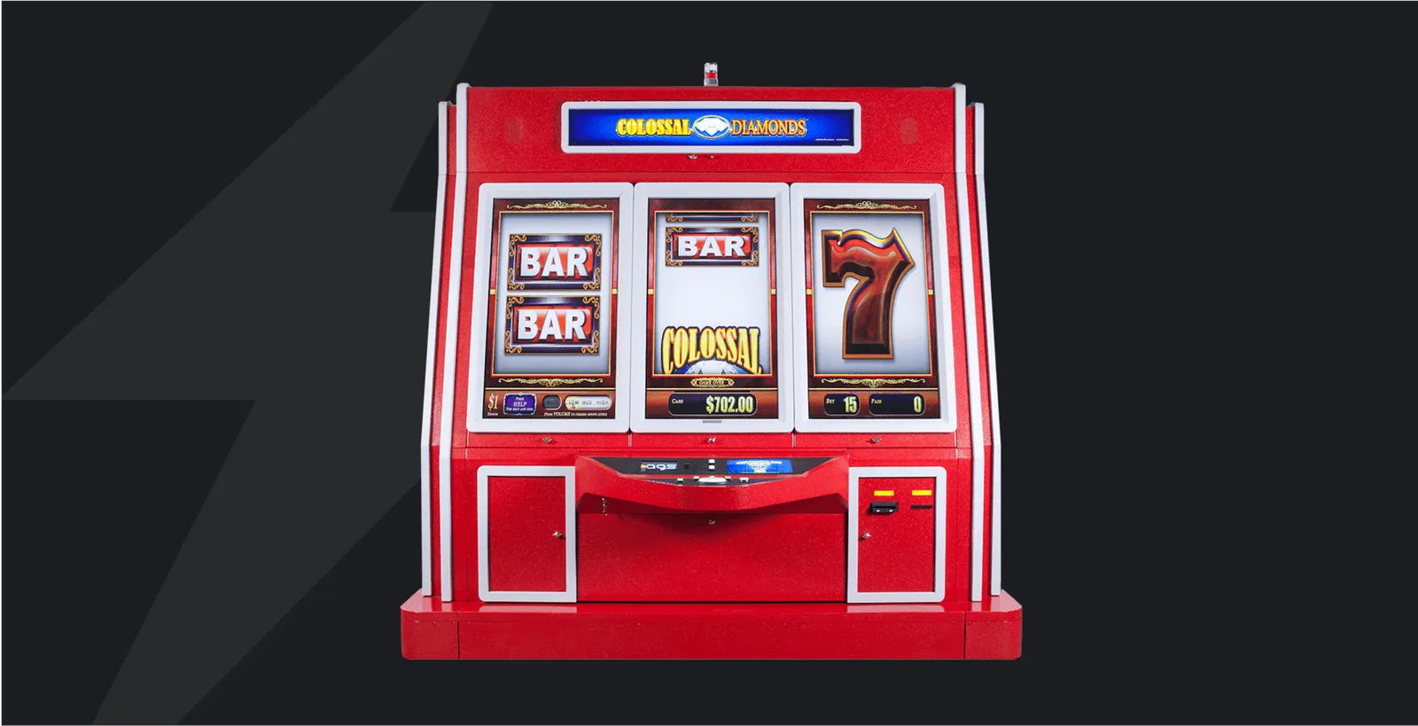 Red AGS Colossal Diamonds slot machine with BAR and 7 symbols