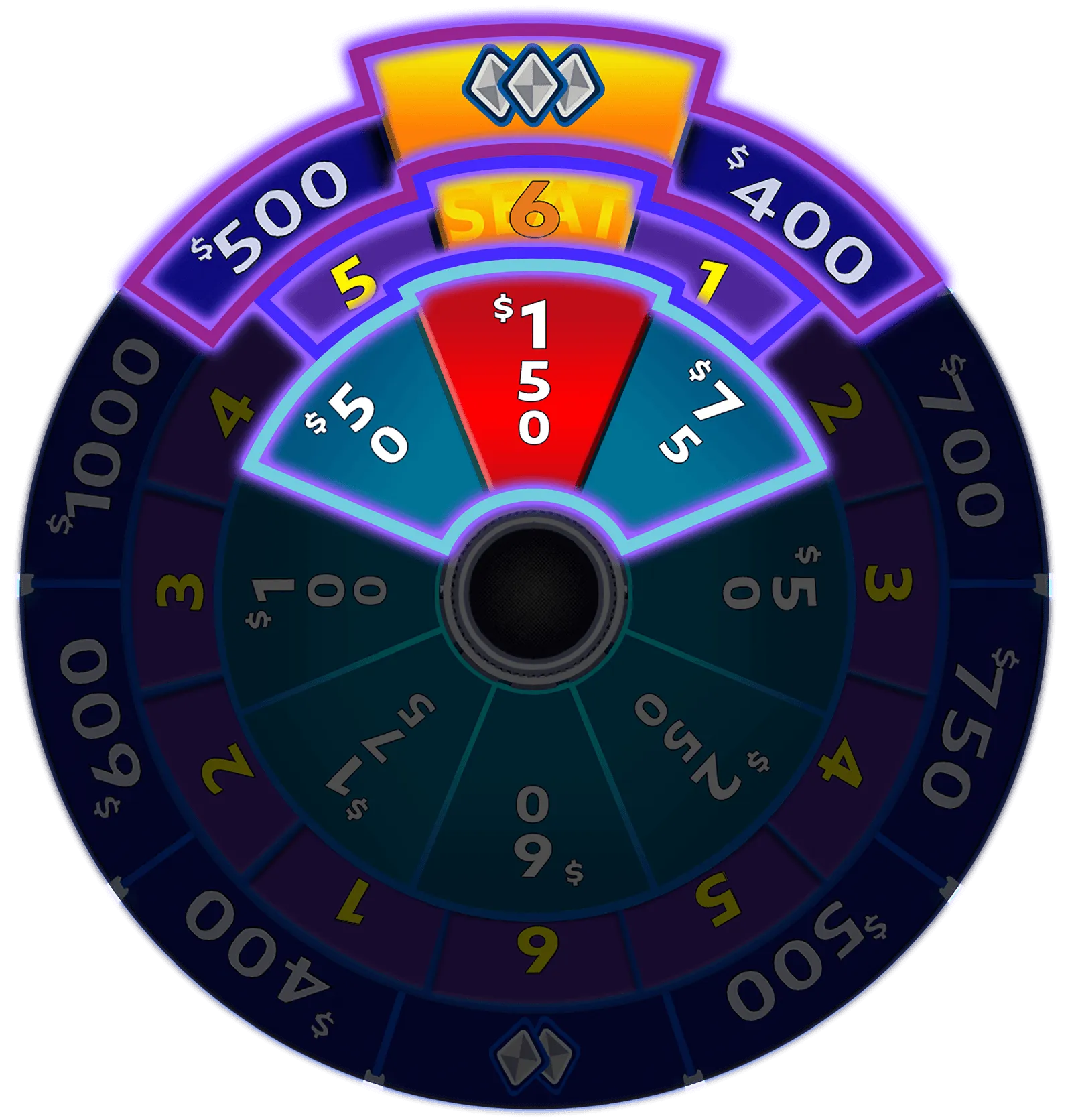 AGS colorful prize wheel with various dollar amounts and sections