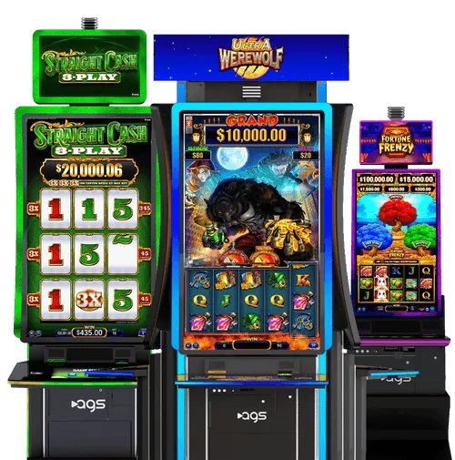 AGS slot machines with Straight Cash, Ultra Werewolf, and Fortune Frenzy games
