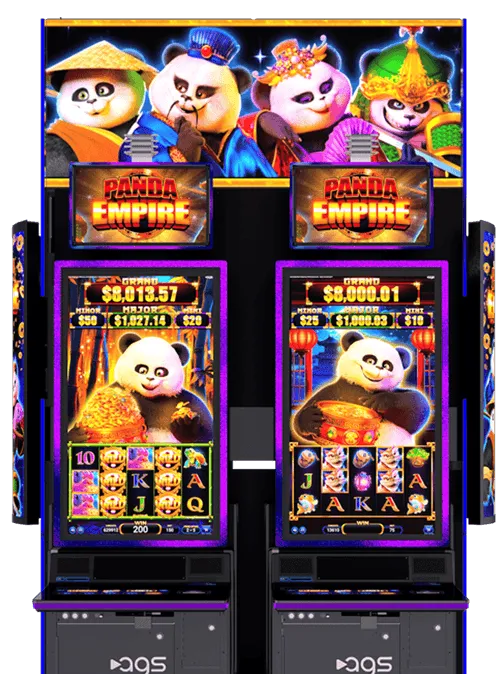 AGS Panda Empire slot machine with colorful pandas and jackpot displays