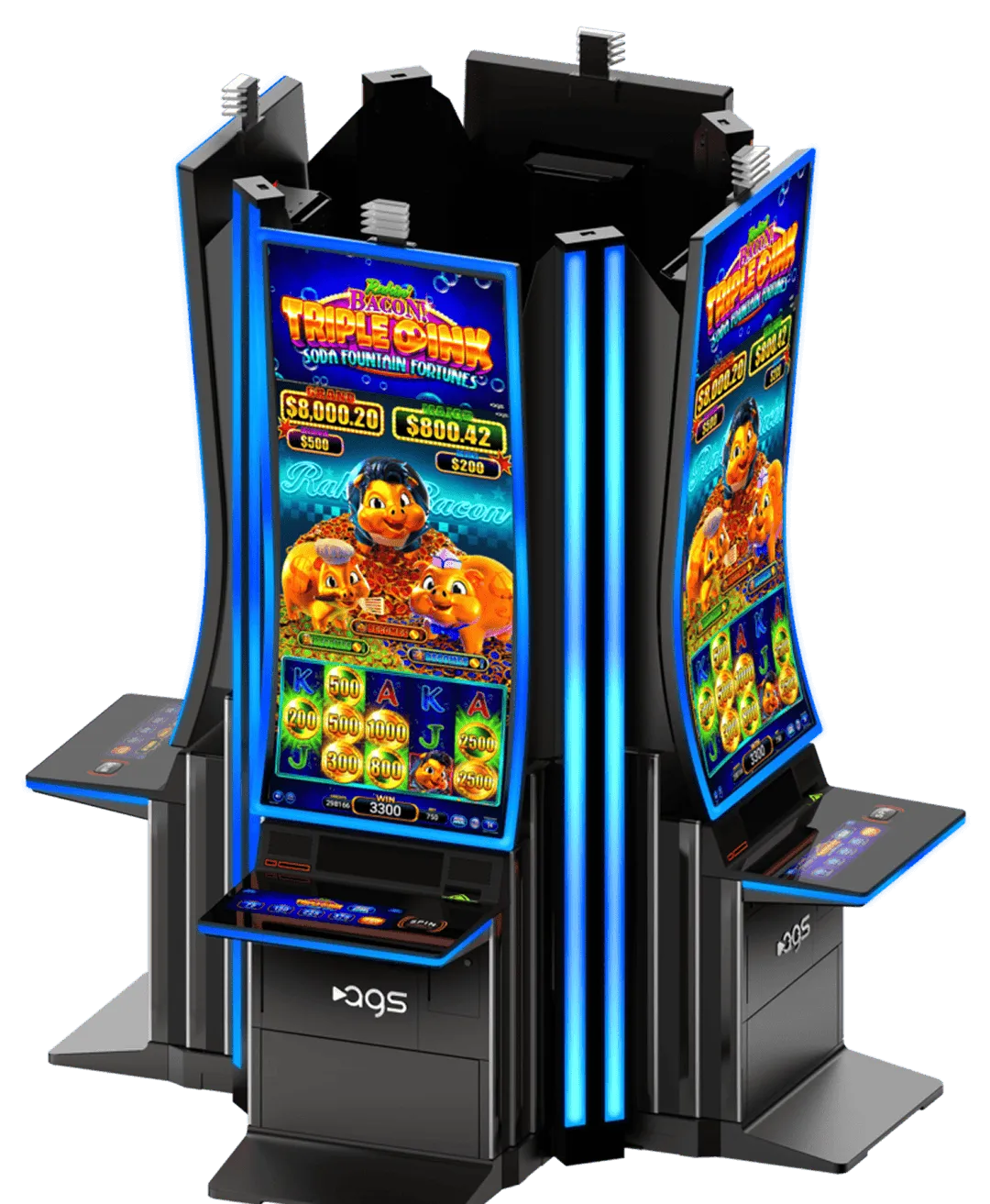 AGS Bacon Triple Charms slot machine with colorful cartoon characters