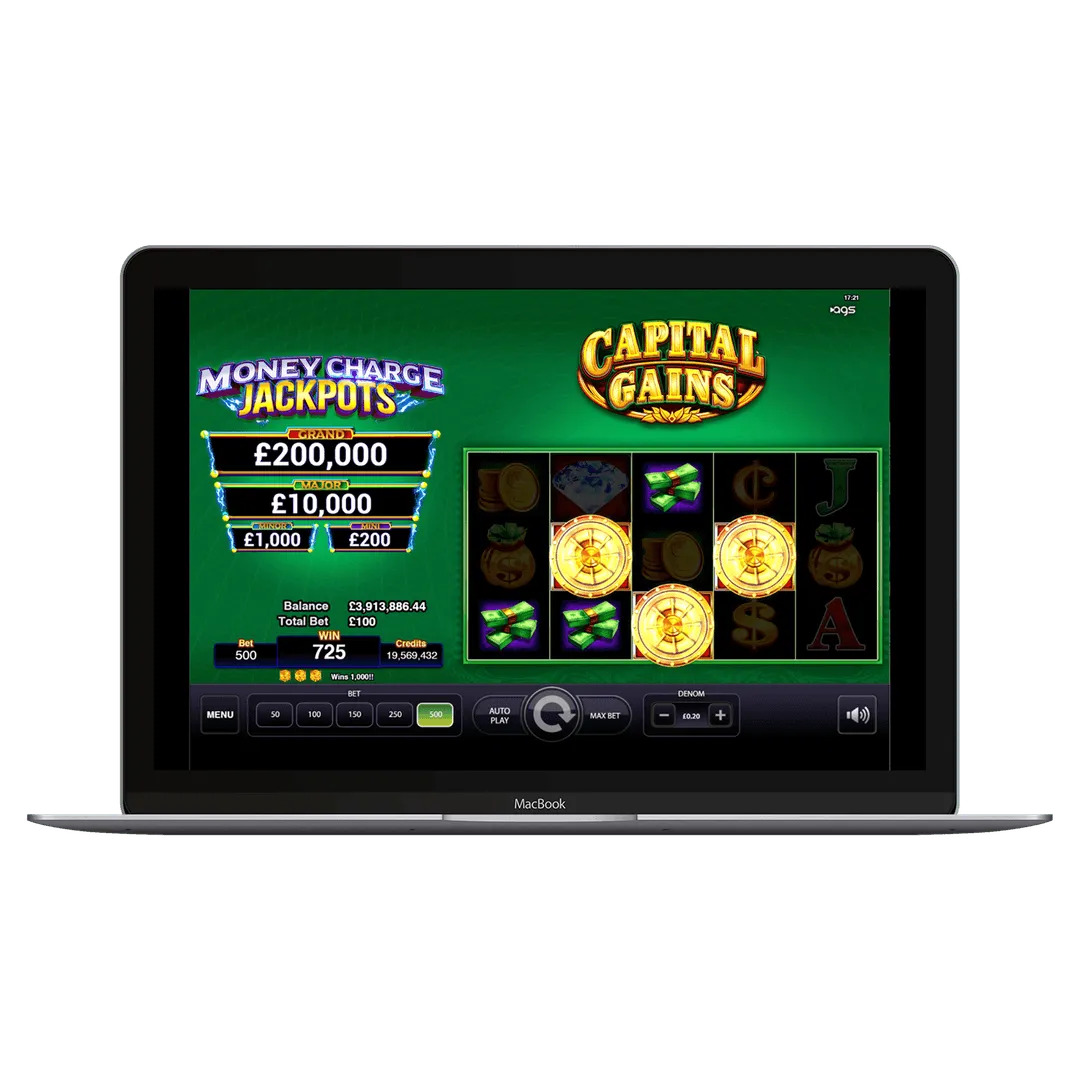 AGS Money Charge Jackpots online slot game on MacBook screen