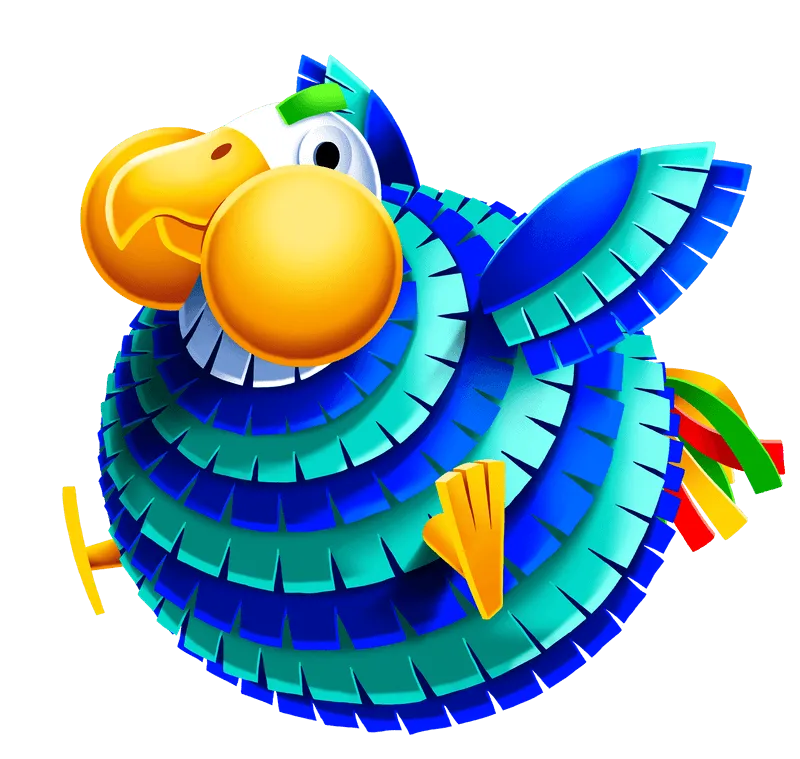 Colorful AGS parrot pinata with blue, green, and yellow feathers