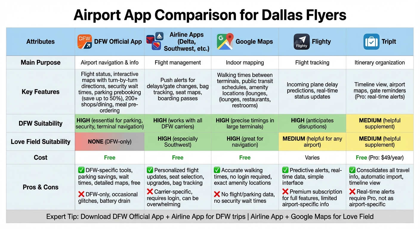 Dallas Airport Apps Comparison: Features, Suitability and Cost Guide